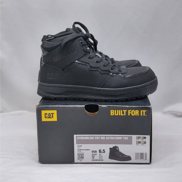 Caterpillar Womens Work Boots Size 6.5 Black Composite Toe Slip Resistant Safety - Picture 1 of 14